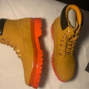 NEON STOMPERS // Bright Orange Sole Suede Utility Boots